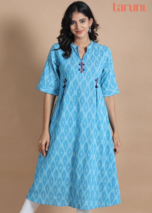 Blue Cotton Midi Dress