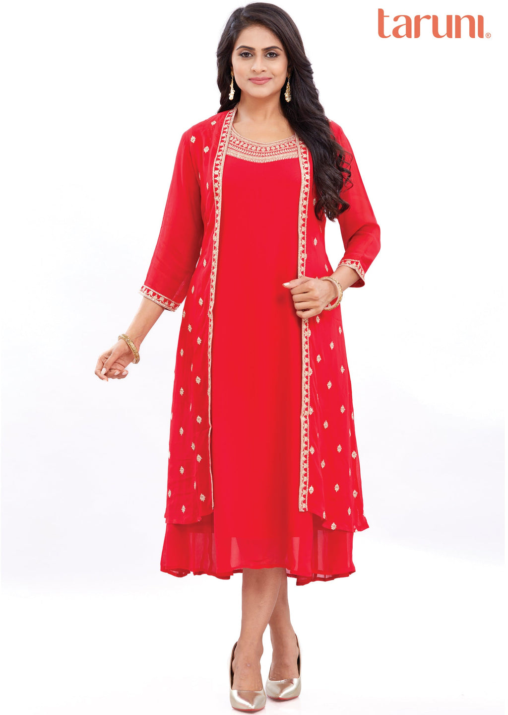 Red Georgette Midi Dress