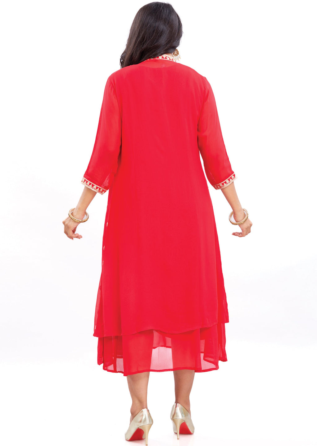 Red Georgette Midi Dress