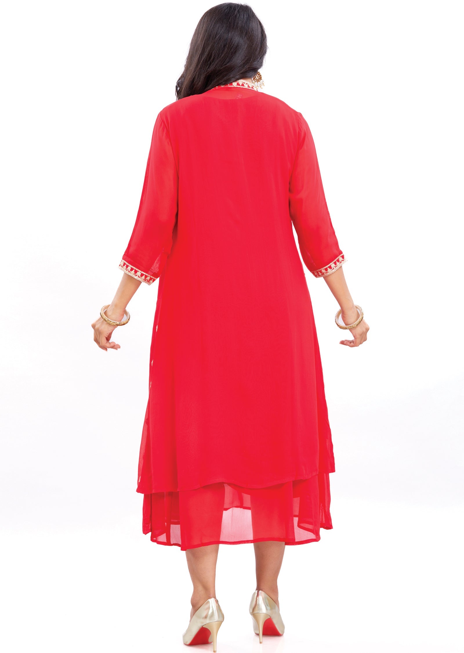 Red Georgette Midi Dress
