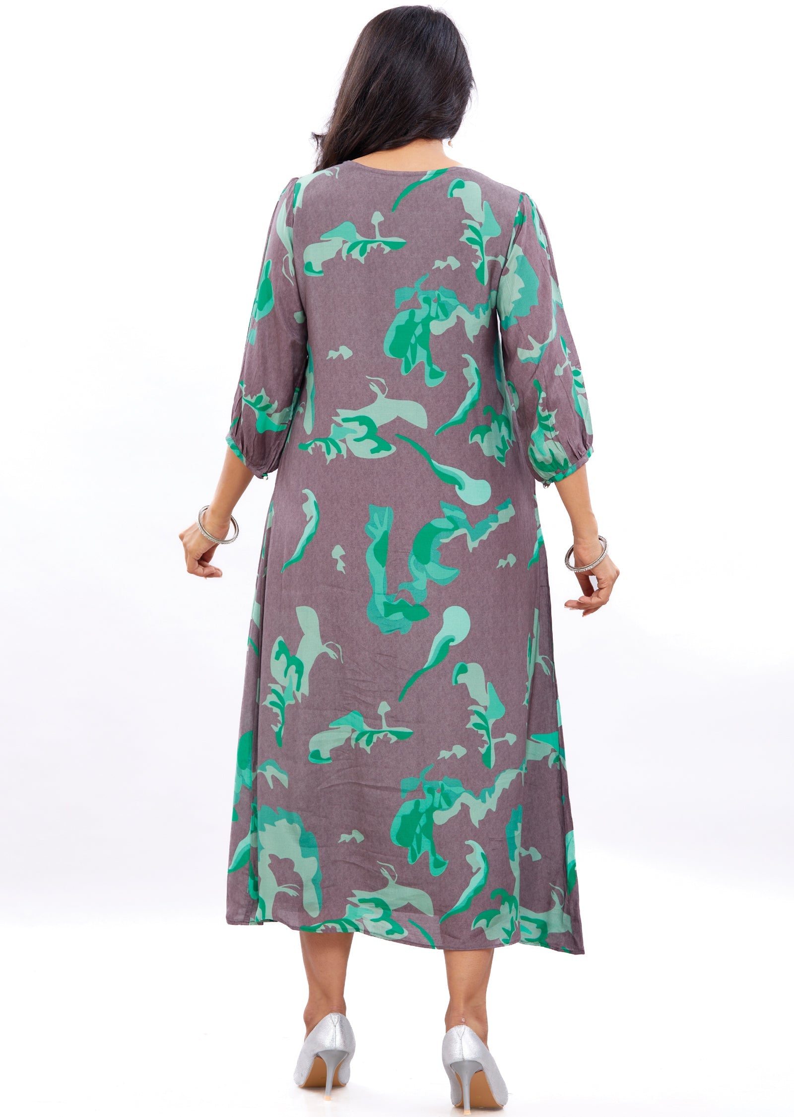 Grey & Green Muslin Midi Dress