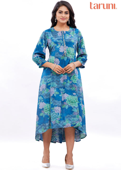 Blue Crepe Midi Dress