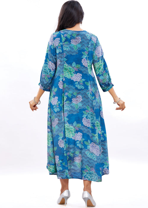 Blue Crepe Midi Dress