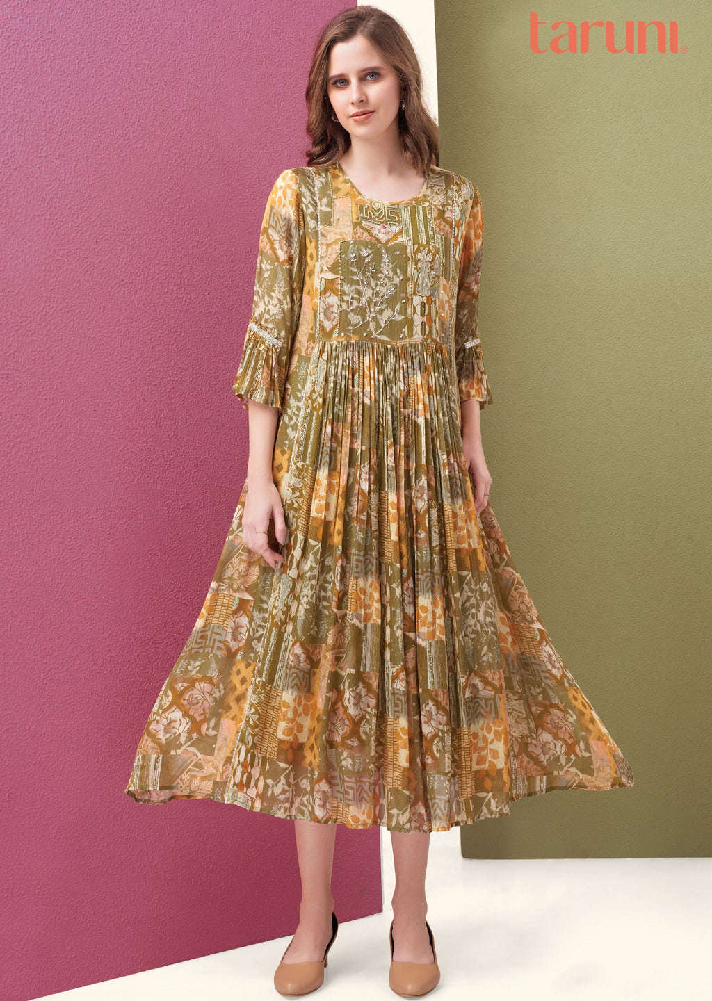 Olive Green Chinnon Midi Dress