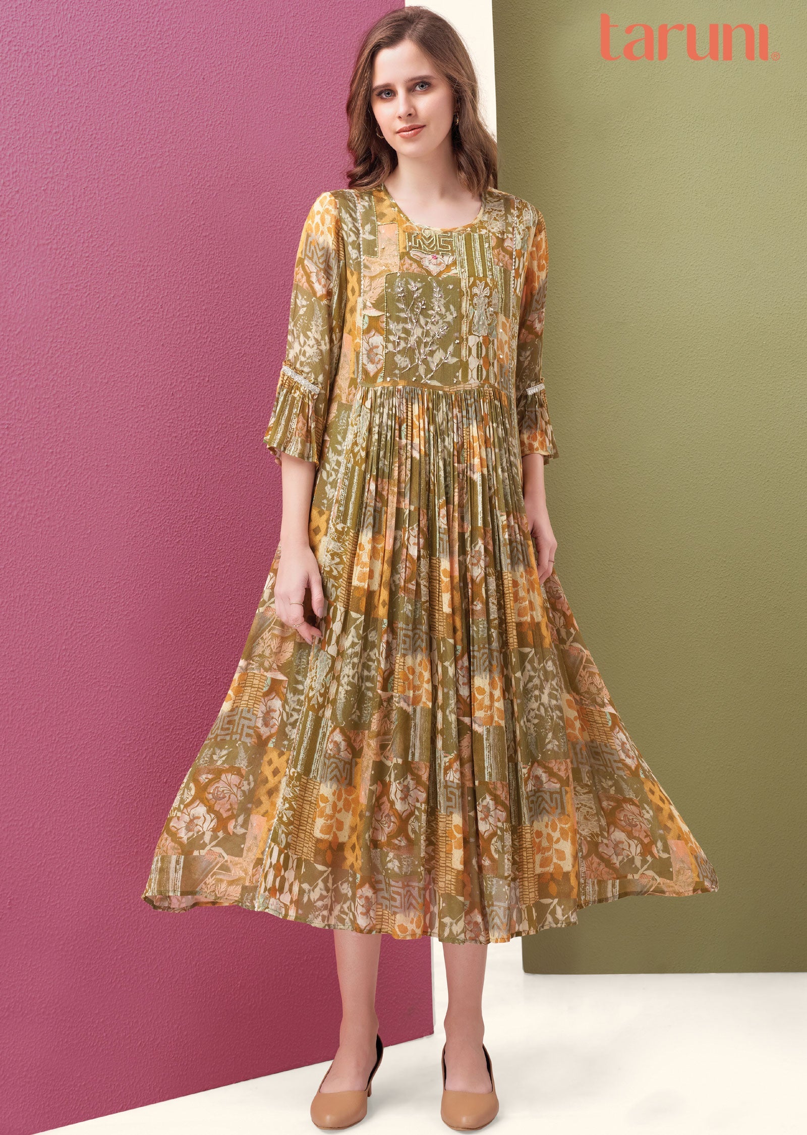 Olive Green Chinnon Midi Dress