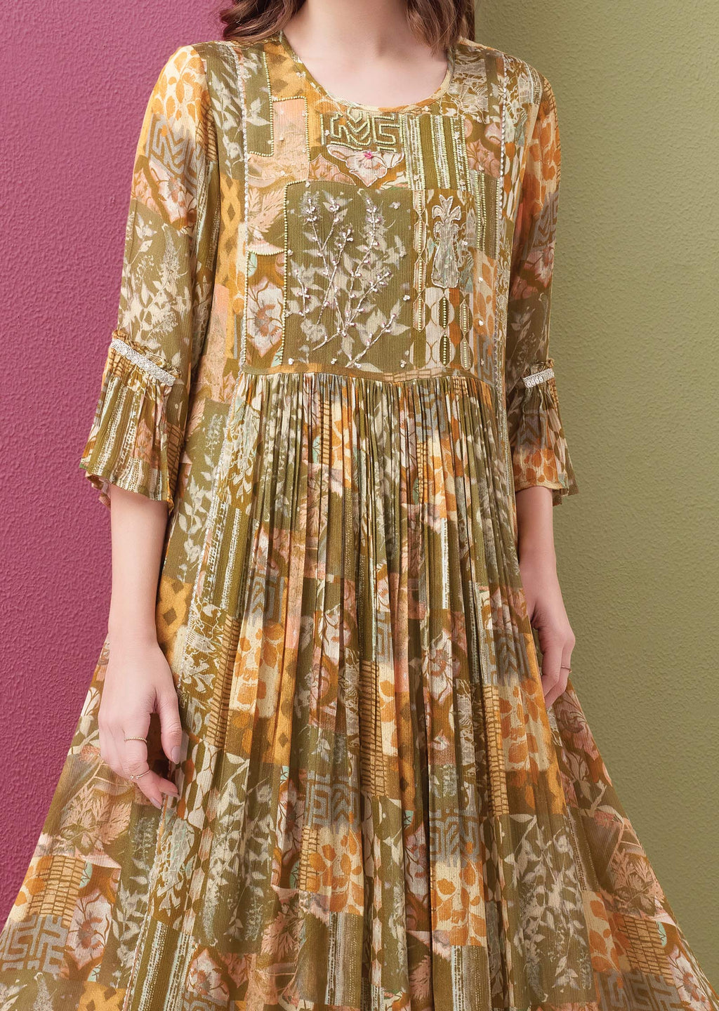 Olive Green Chinnon Midi Dress