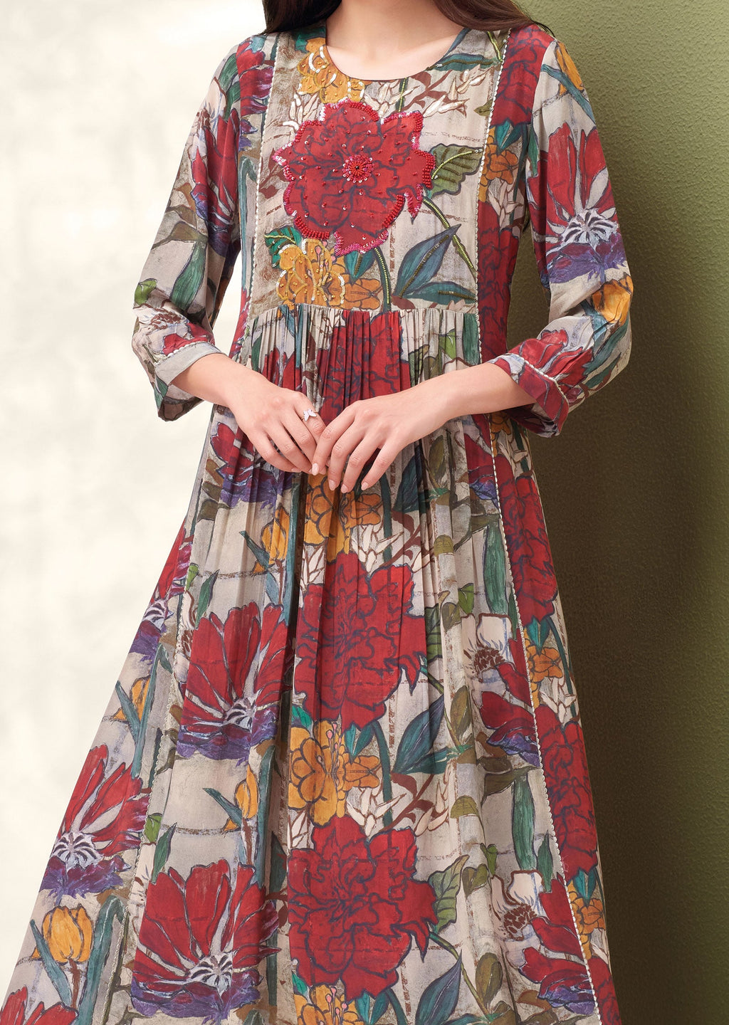 Multicolor Crepe Midi Dress