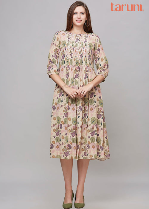 Beige Crepe Midi Dress