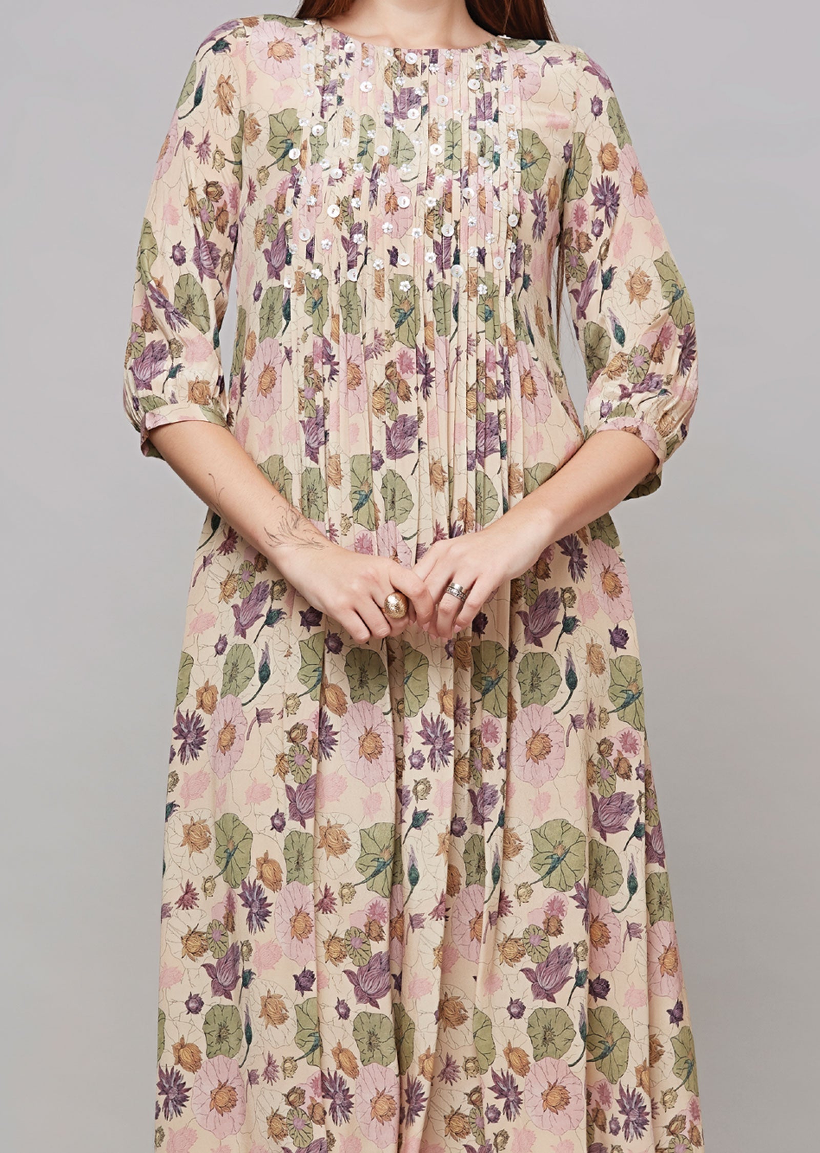Beige Crepe Midi Dress