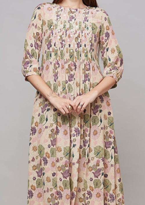 Beige Crepe Midi Dress