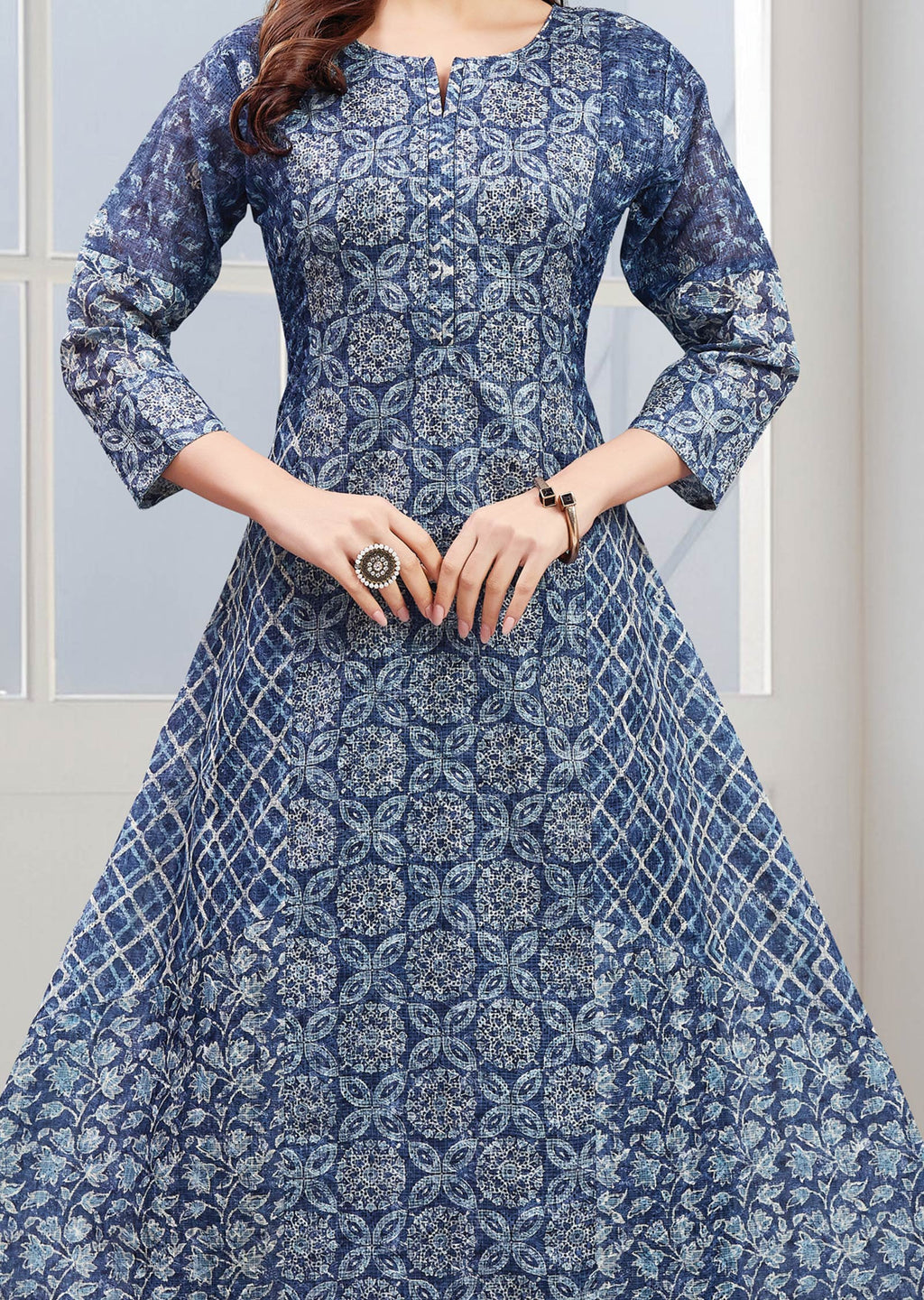 Indigo Blue Kotha Cotton Midi Dress