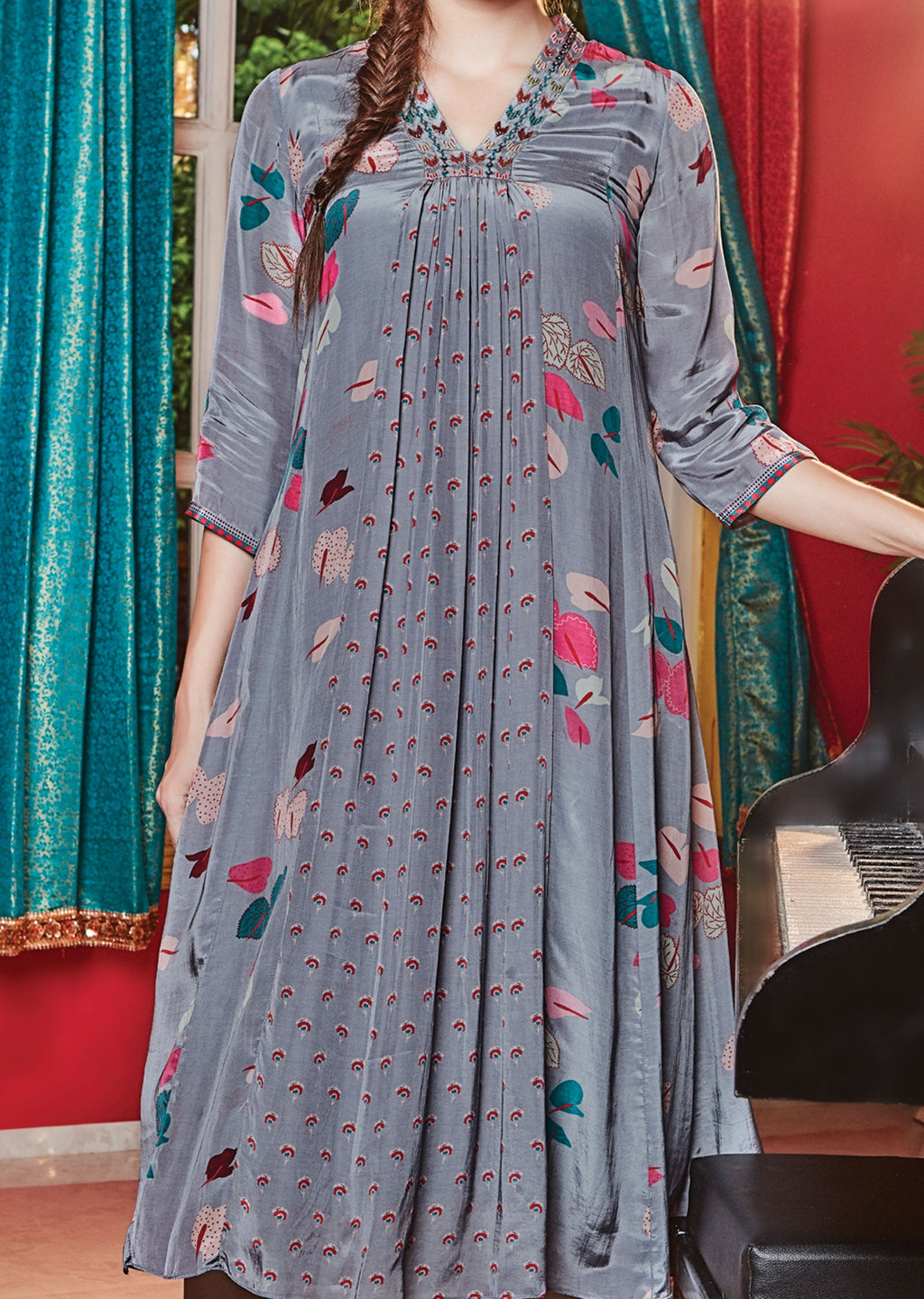 Light Grey Muslin Midi Dress