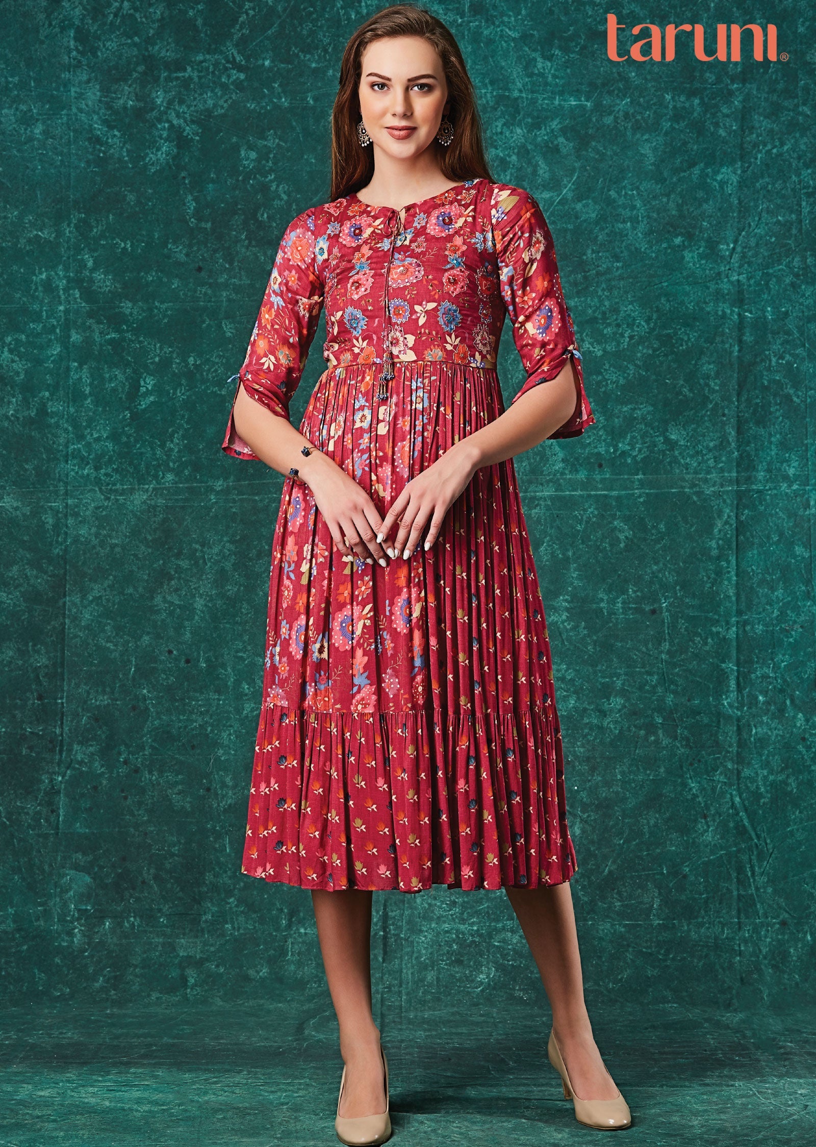 Magenta Pink Muslin Midi Dress