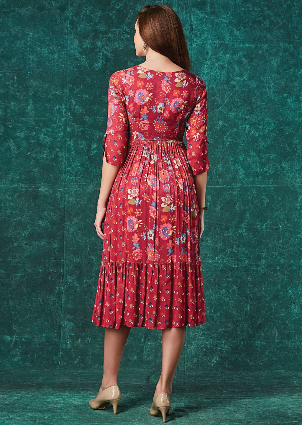 Magenta Pink Muslin Midi Dress