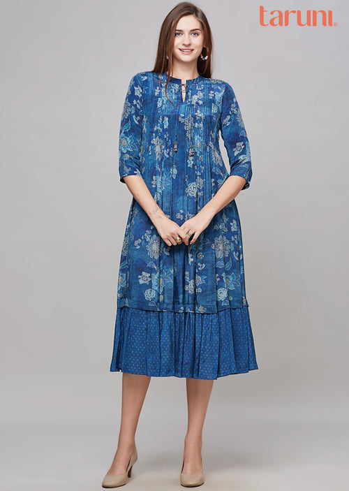 Blue Crepe Midi Dress