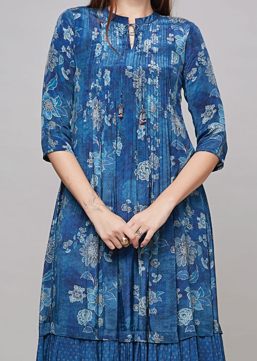 Blue Crepe Midi Dress