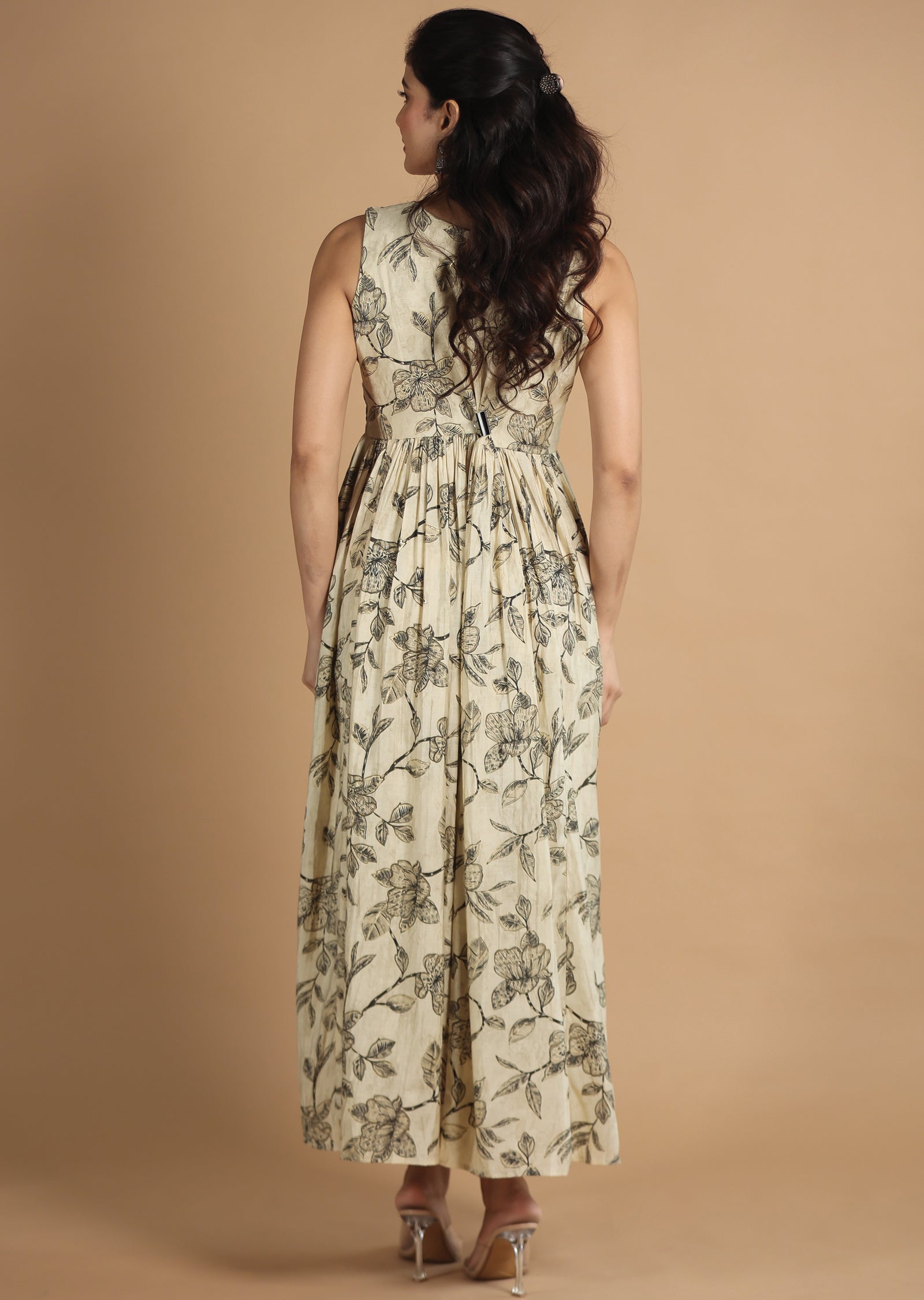 Beige & Black Modal Long Dress
