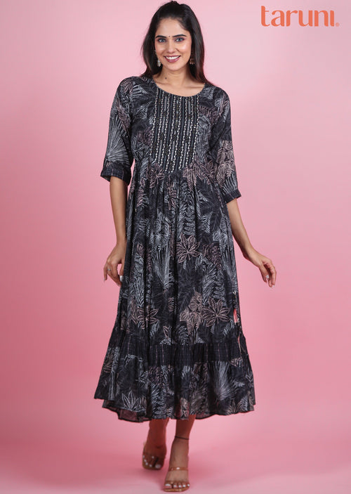 black Muslin Midi Dress