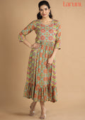 Green & Pink Muslin Midi Dress