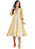 Yellow & Off White Cotton Midi Dress