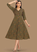 Green & Yellow Cotton Midi Dress