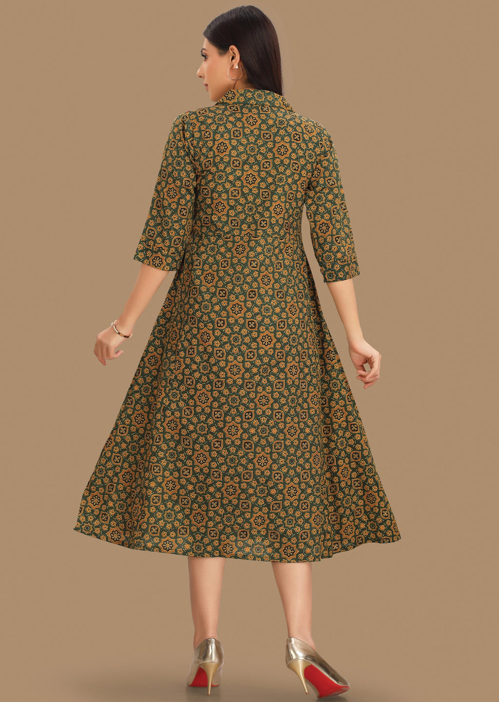 Green & Yellow Cotton Midi Dress