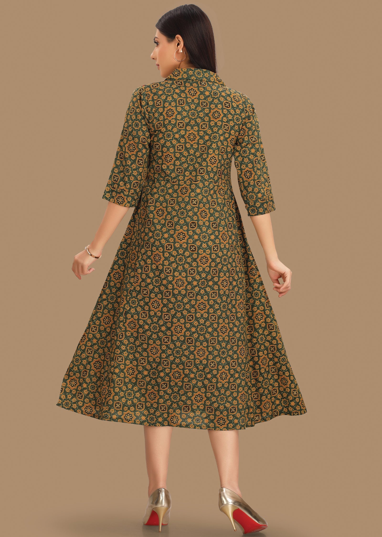 Green & Yellow Cotton Midi Dress