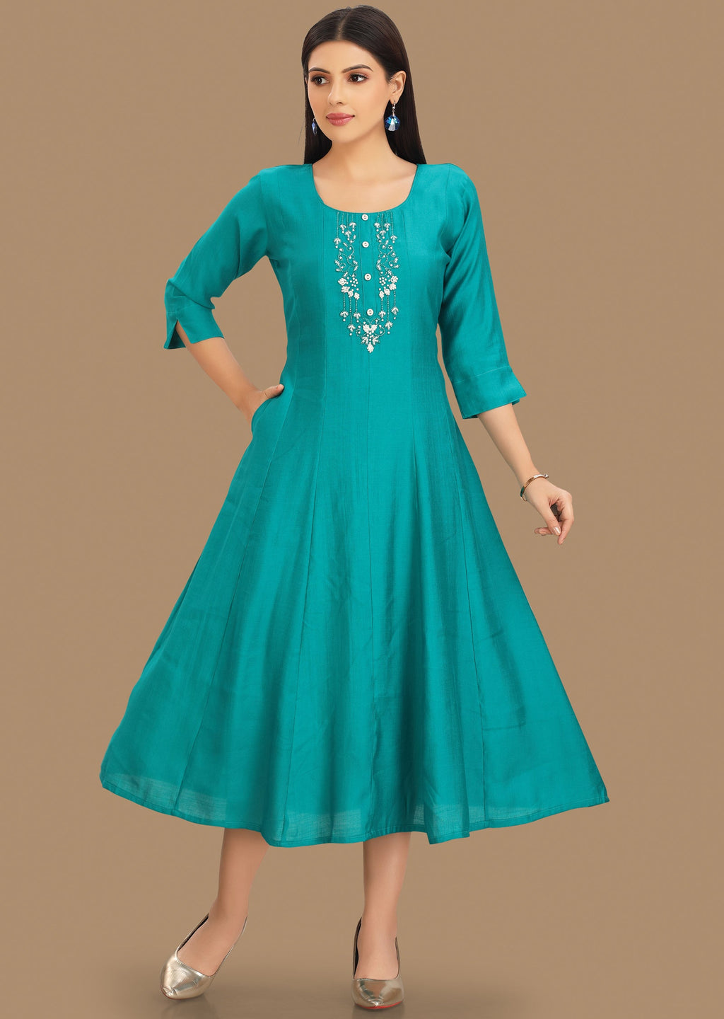 Rama Green Soft Silk Midi Dress