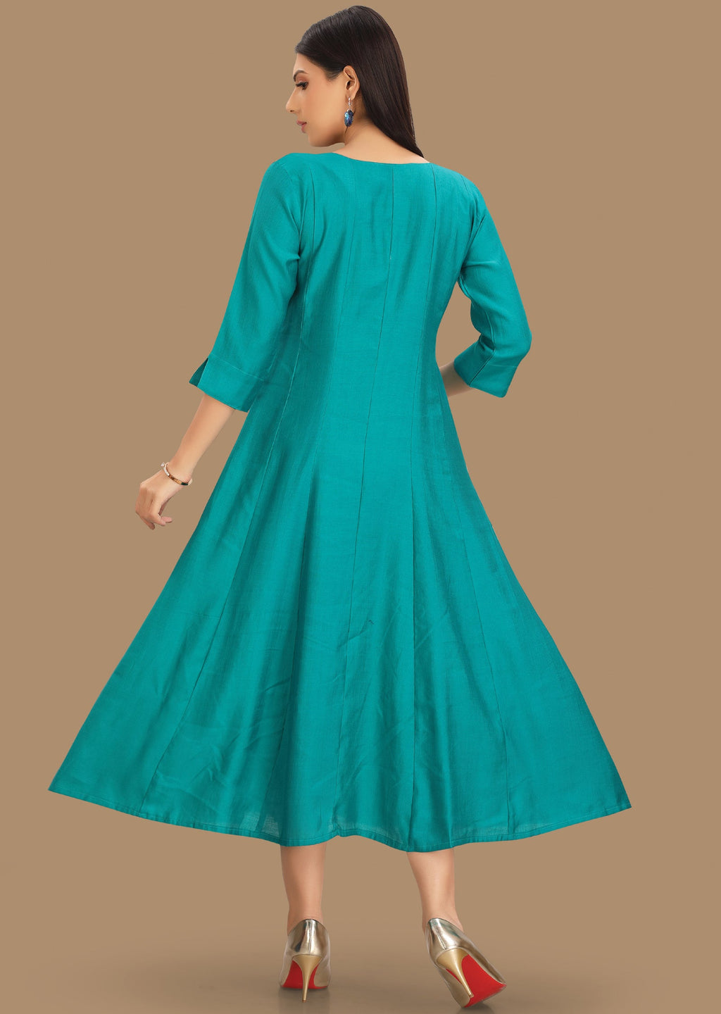 Rama Green Soft Silk Midi Dress