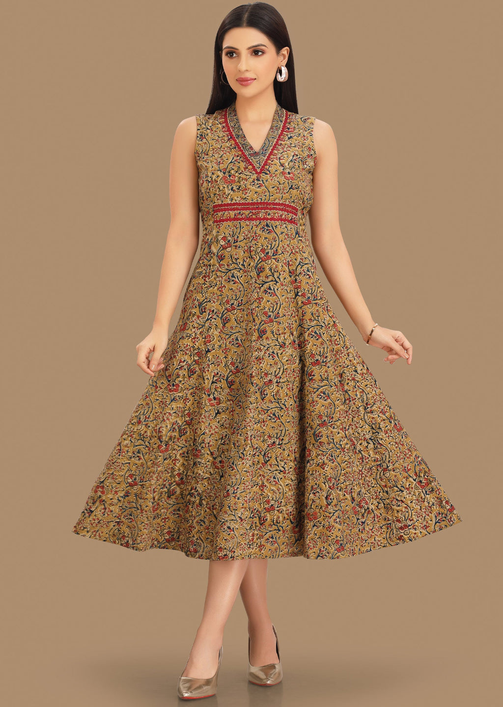 Light Mustard Cotton Midi Dress