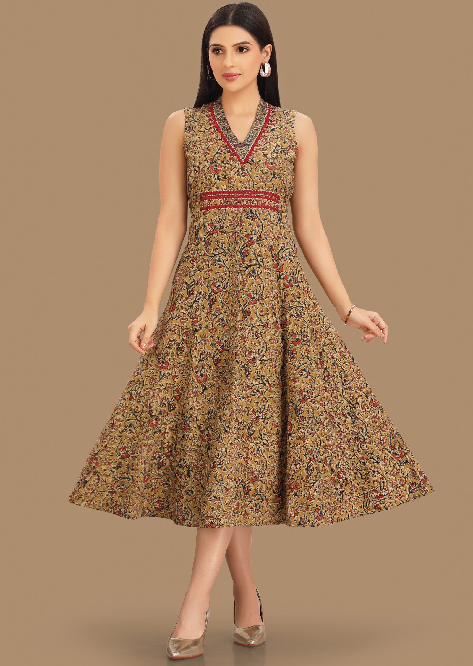 Light Mustard Cotton Midi Dress