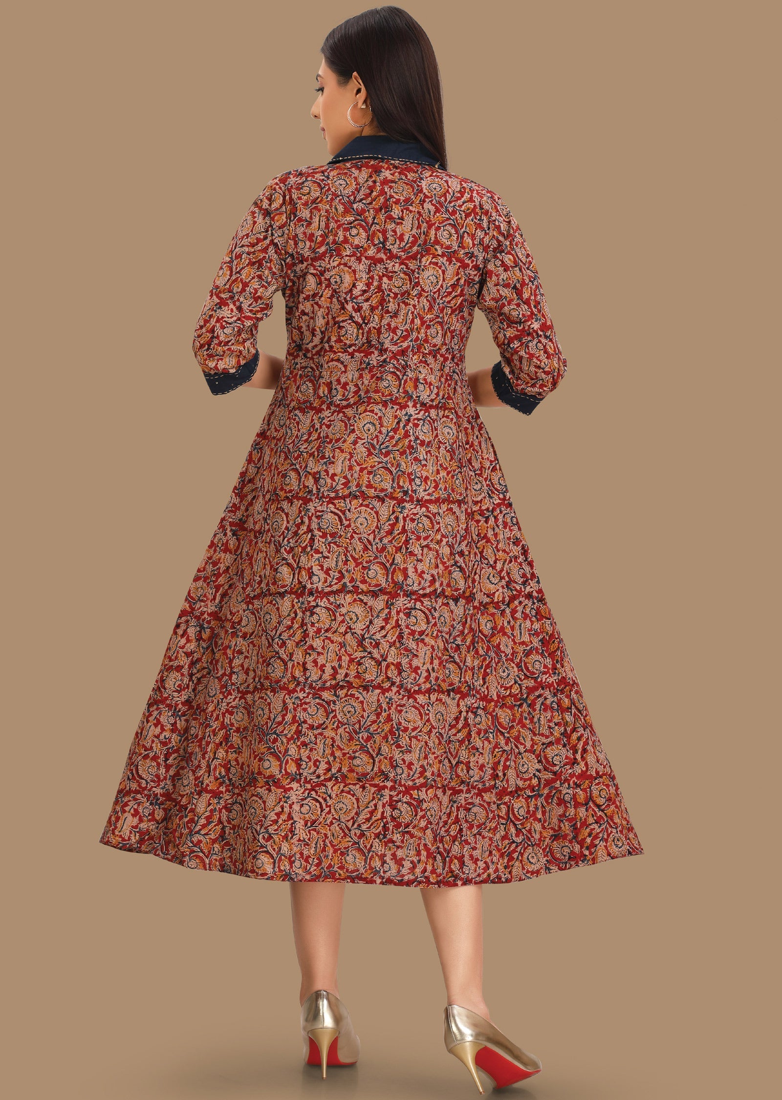 Red Cotton Midi Dress