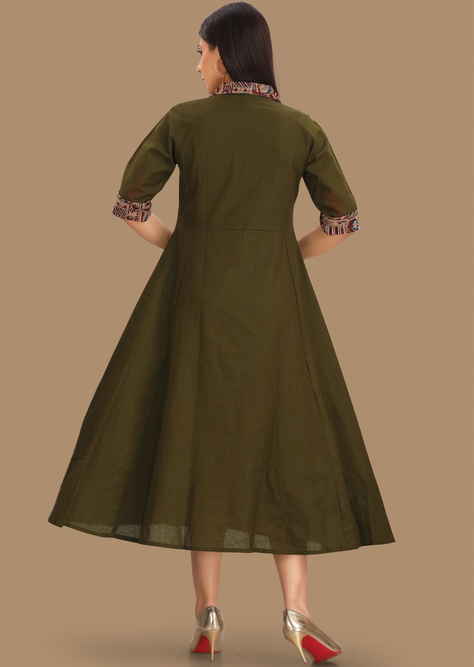 Olive Green Cotton Midi Dress