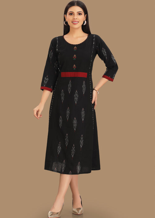 Black Cotton Midi Dress