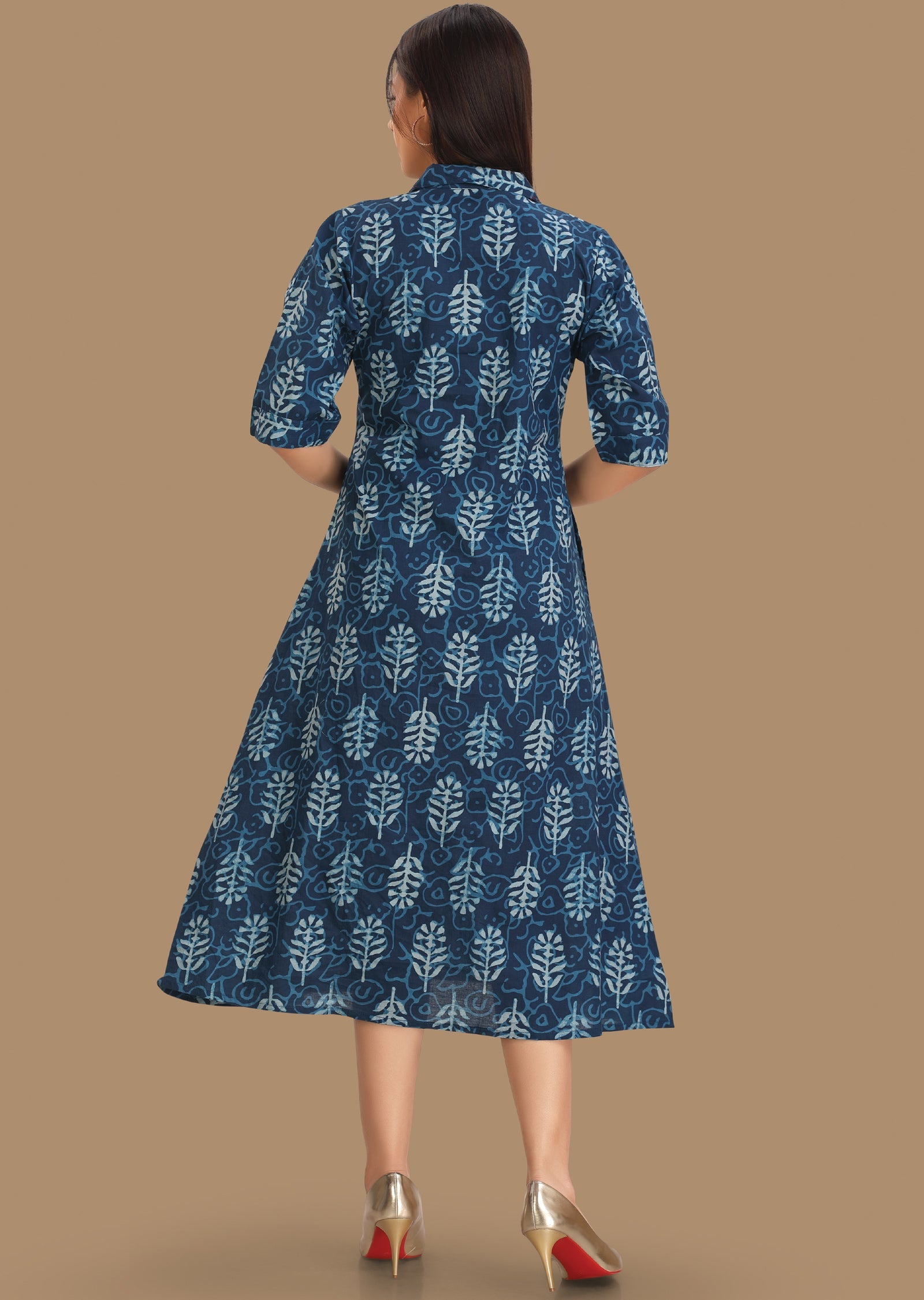 Indigo Blue Cotton Midi Dress