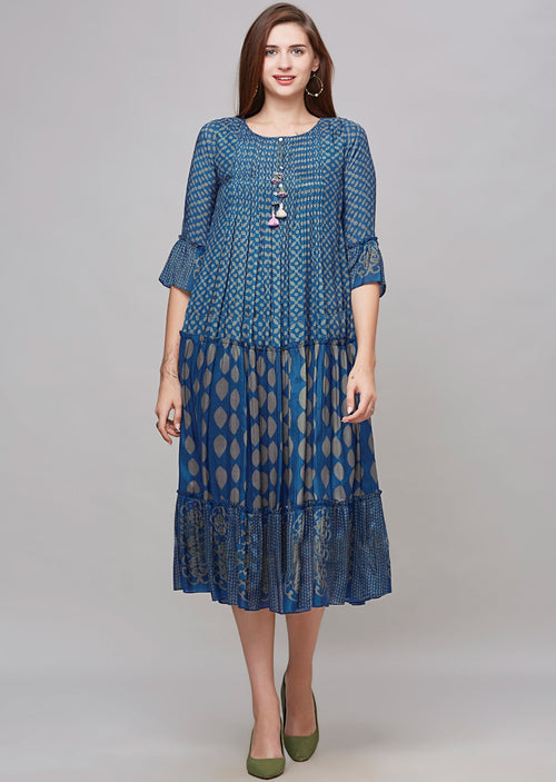 Blue Muslin Midi Dress