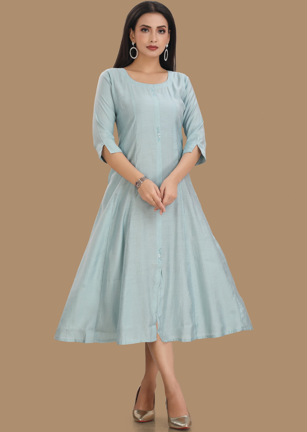 Dusty Blue Soft Silk Midi Dress