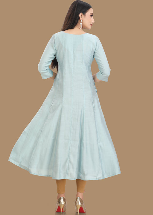 Dusty Blue Soft Silk Midi Dress