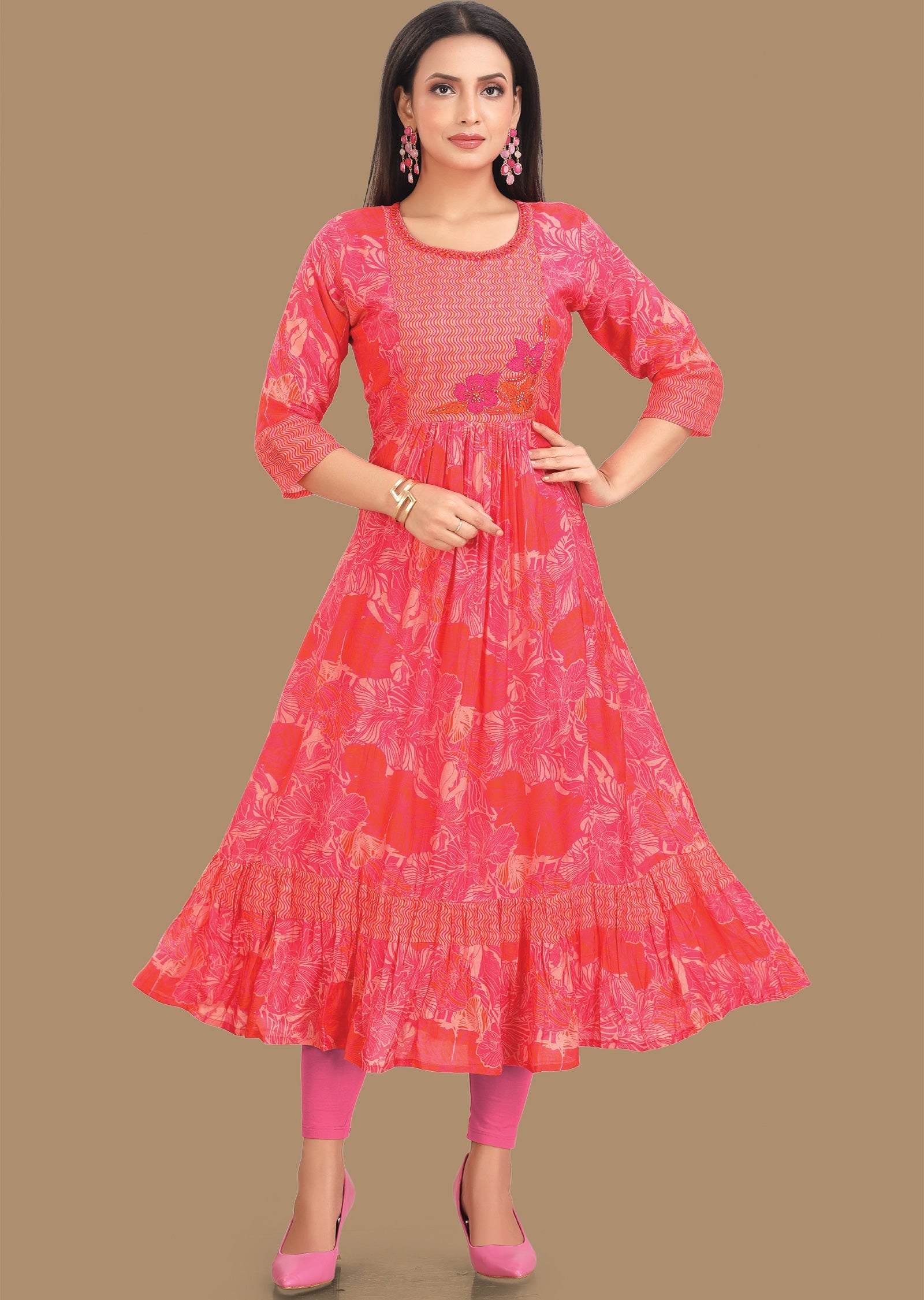 Rani Pink & Orange Muslin Midi Dress