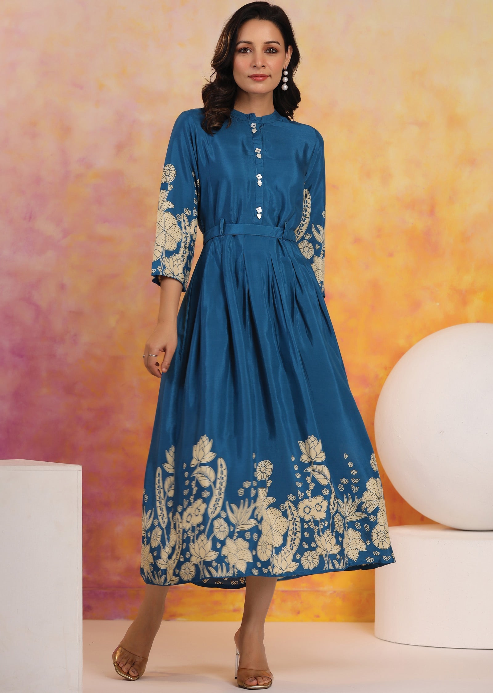 Teal Blue Muslin Midi Dress