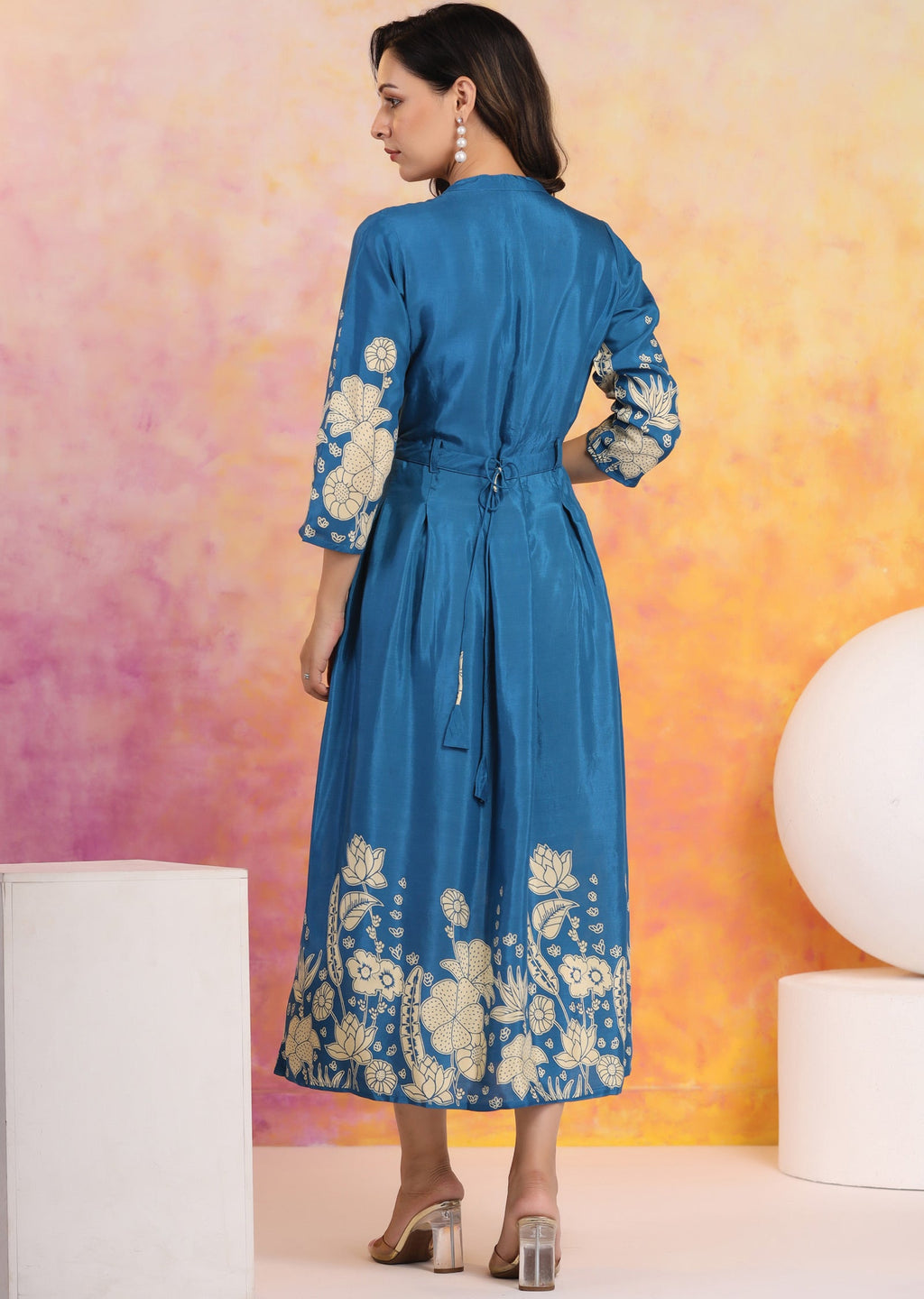 Teal Blue Muslin Midi Dress