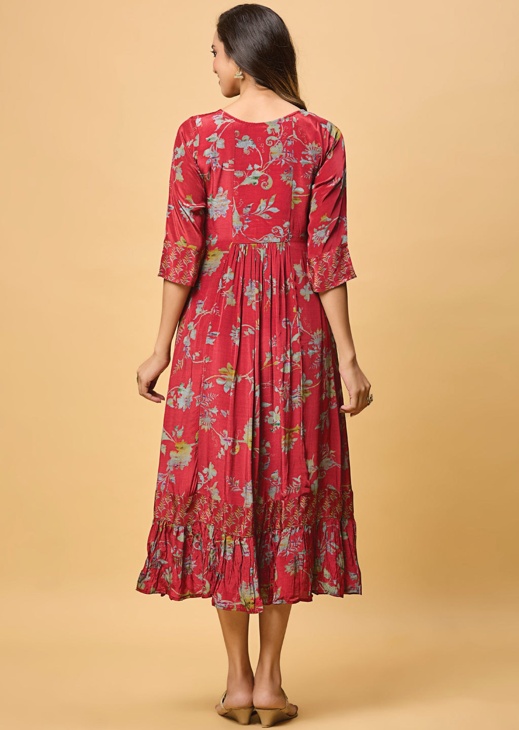 Maroon Crepe Midi Dress