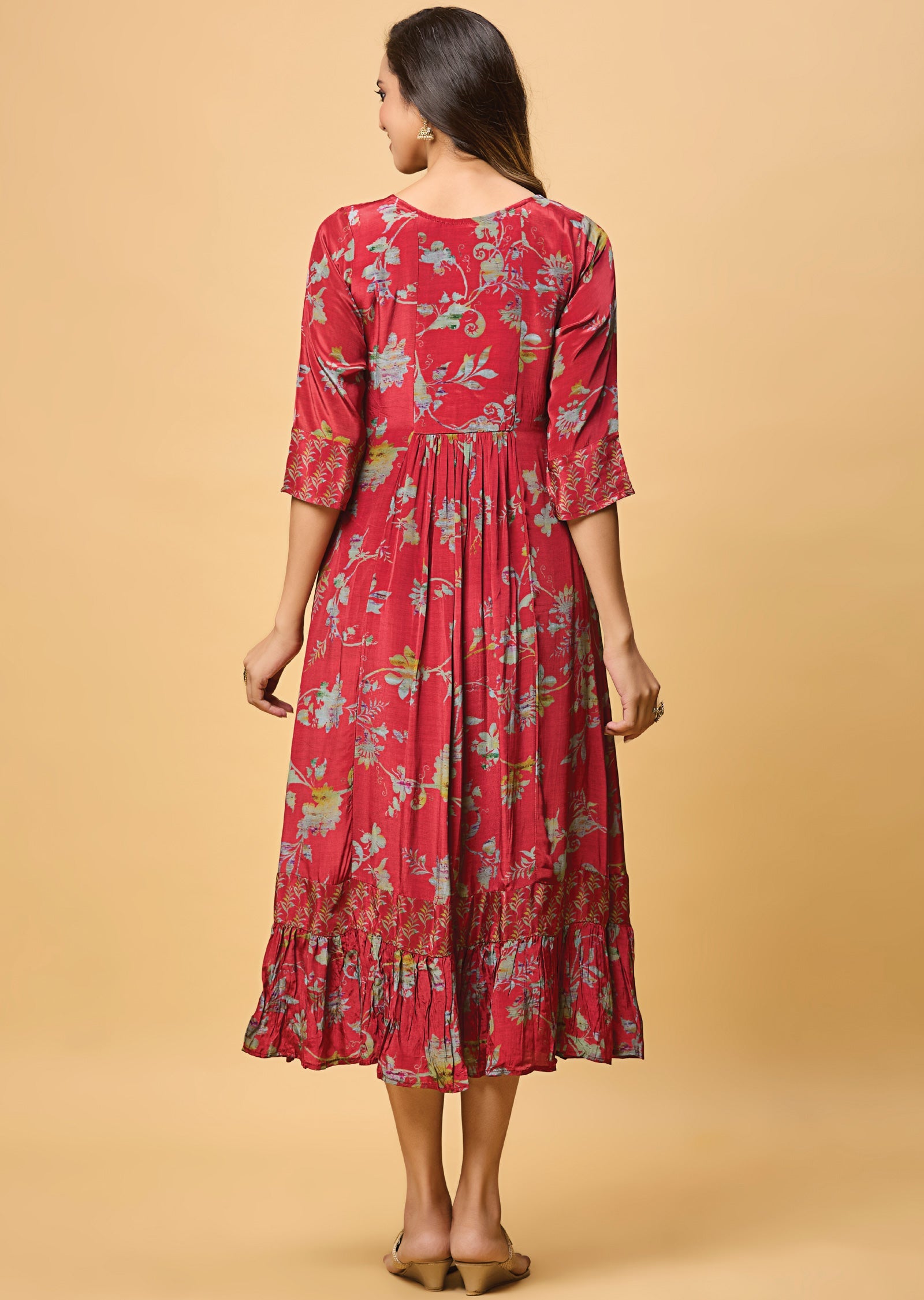 Maroon Crepe Midi Dress