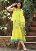 Yellow & Green Handloom Cotton Midi Dress