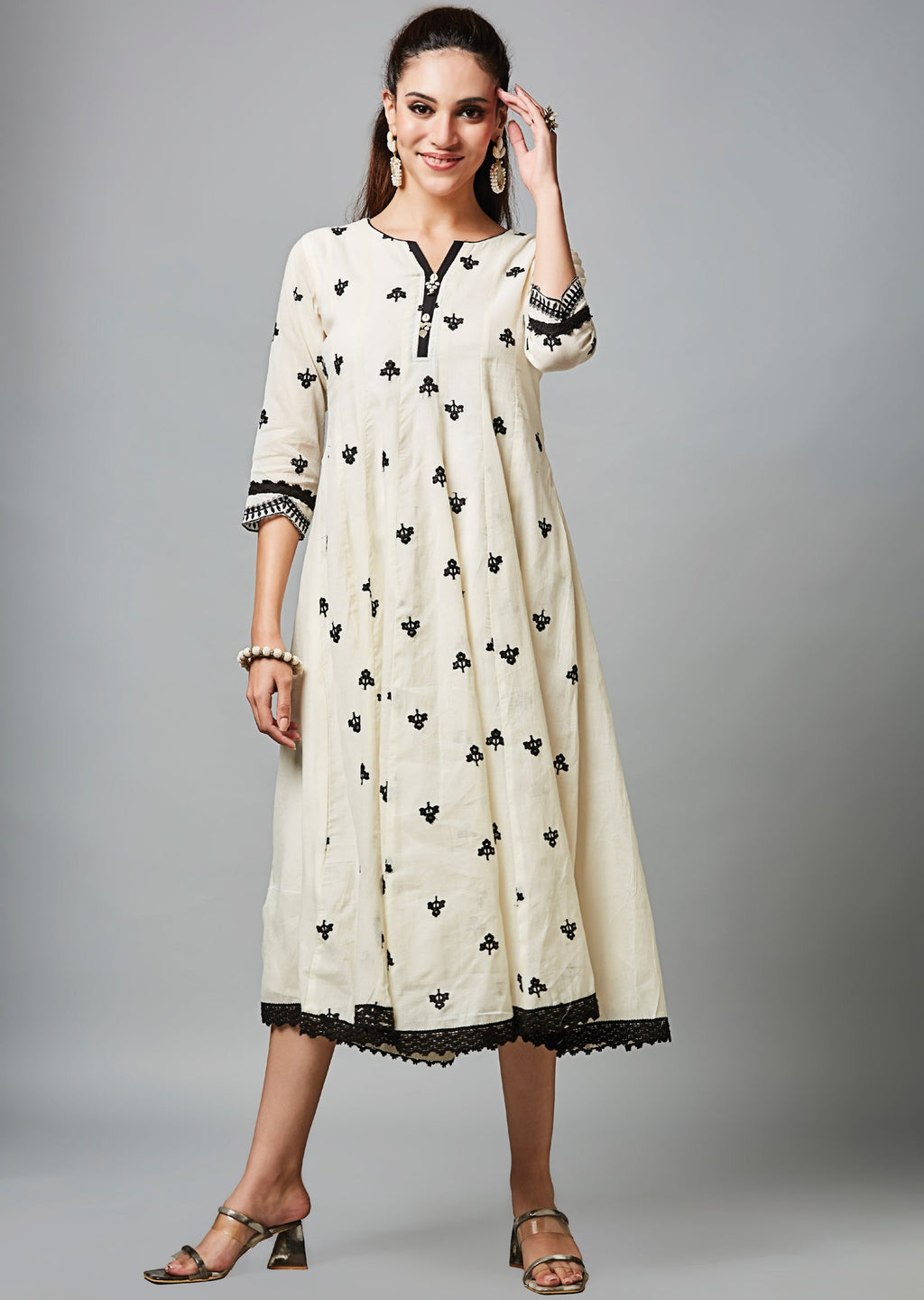 Off White Cotton Midi Dress
