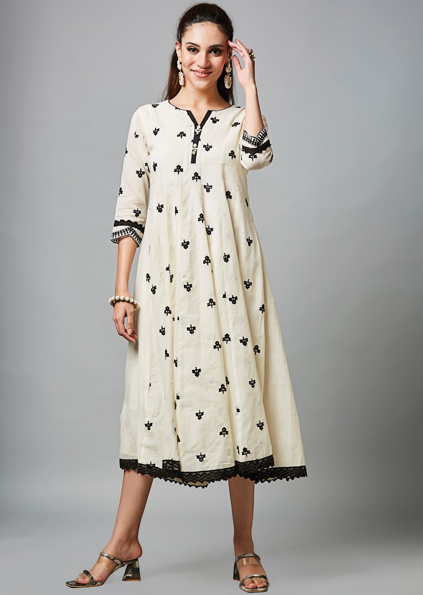 Off White Cotton Midi Dress