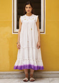 Off White & Purple Cotton Midi Dress