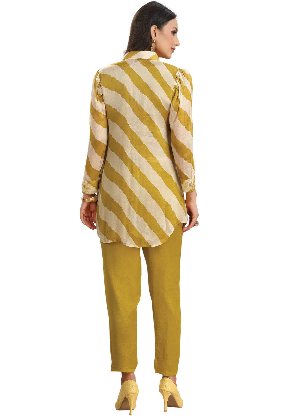 Lime Green & Cream Chinnon Printed Co-Ord Set