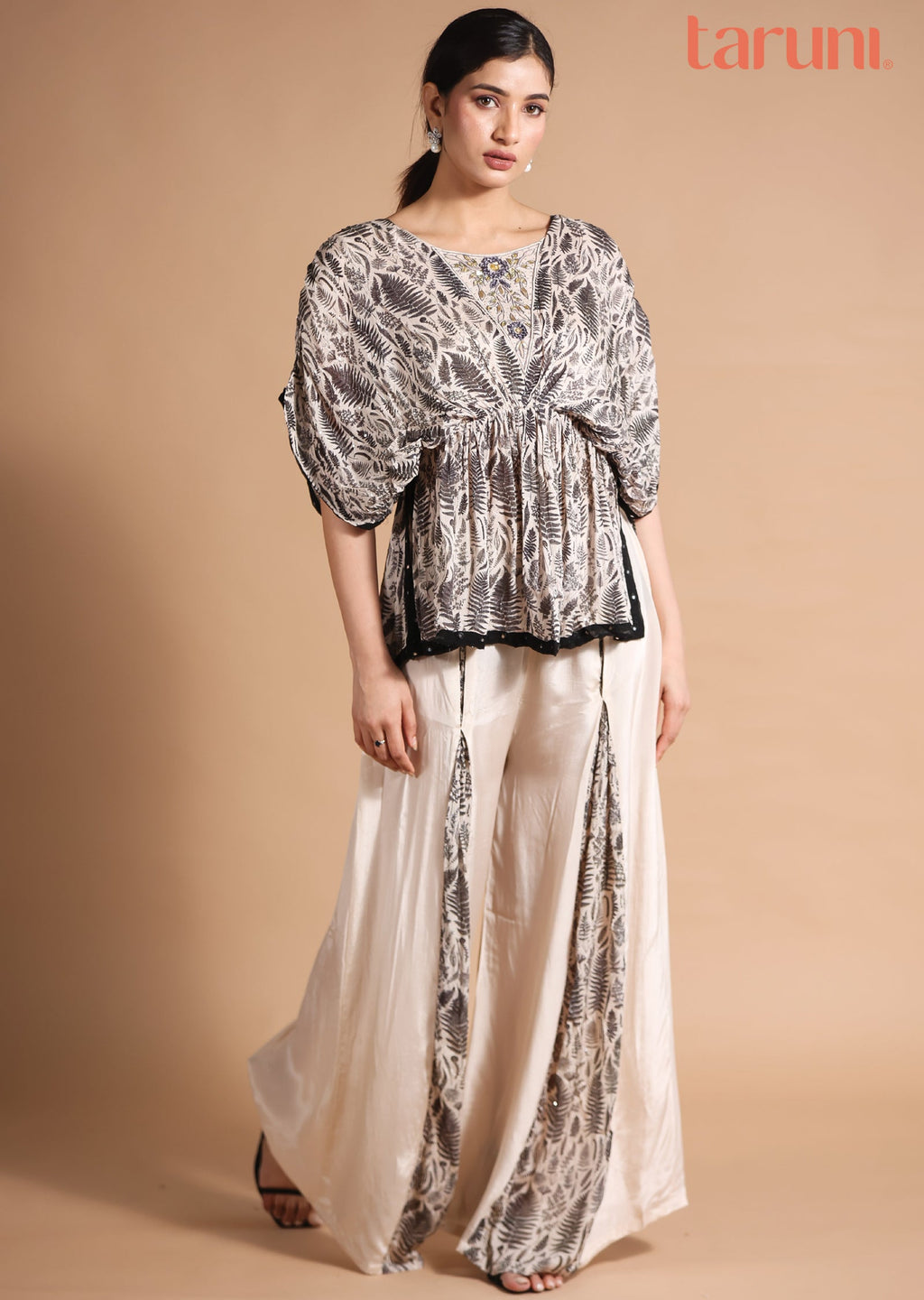 Dusty Peach & Black Chinnon/Crepe Co-Ord Set