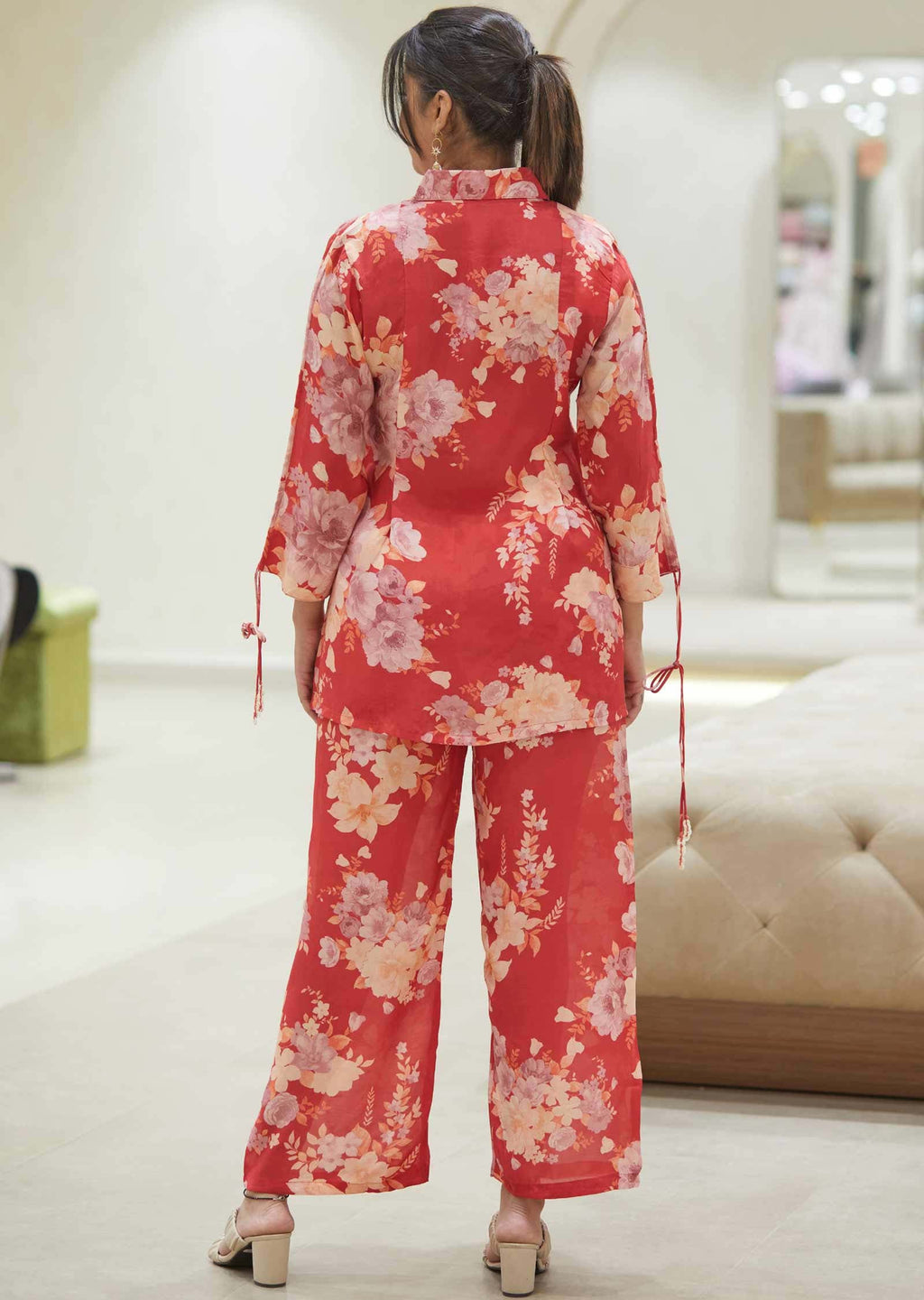 Red Muslin Floral Printed Co-Ord Set